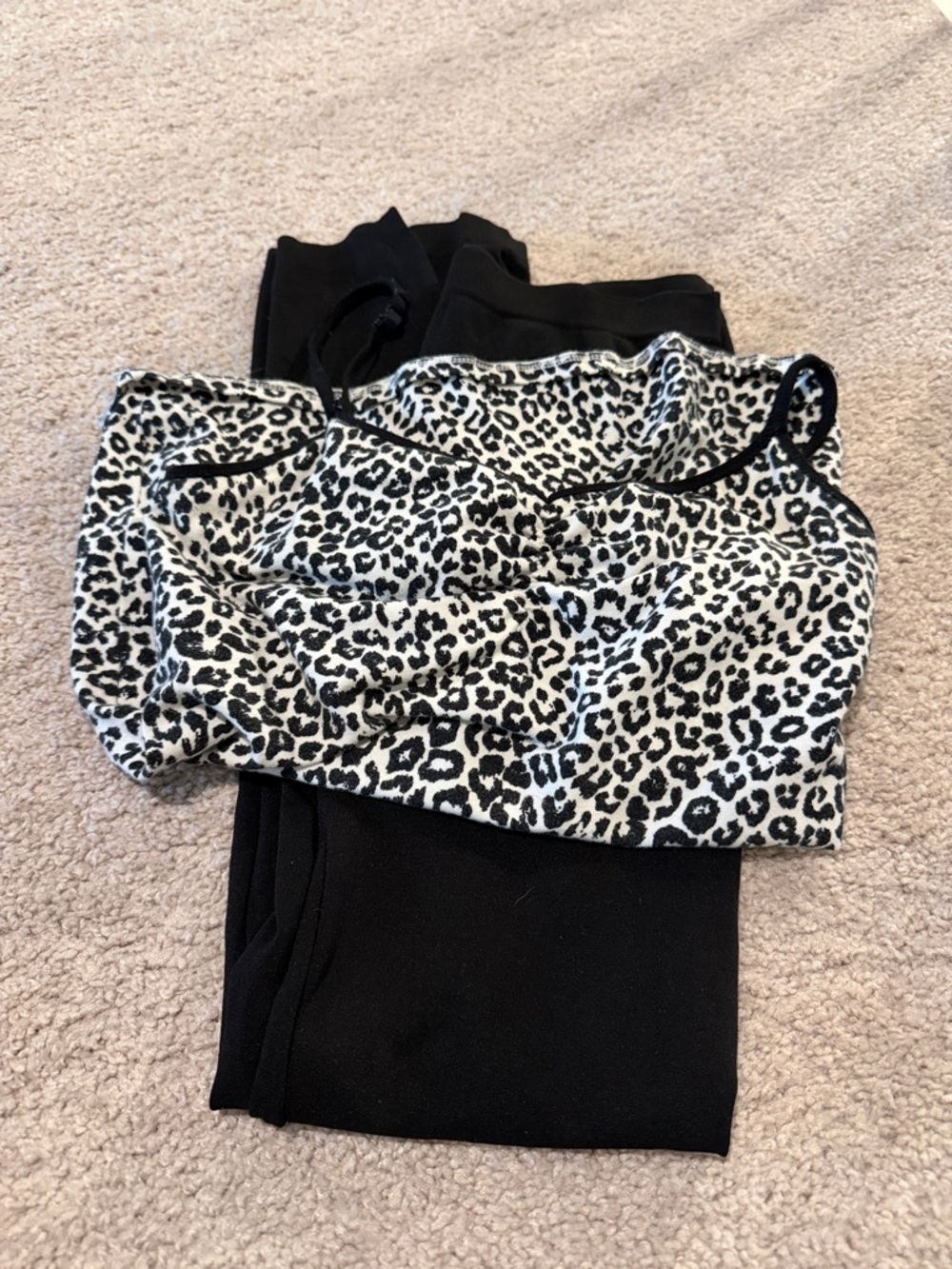Express Black & White Leopard Tank w/black leggings